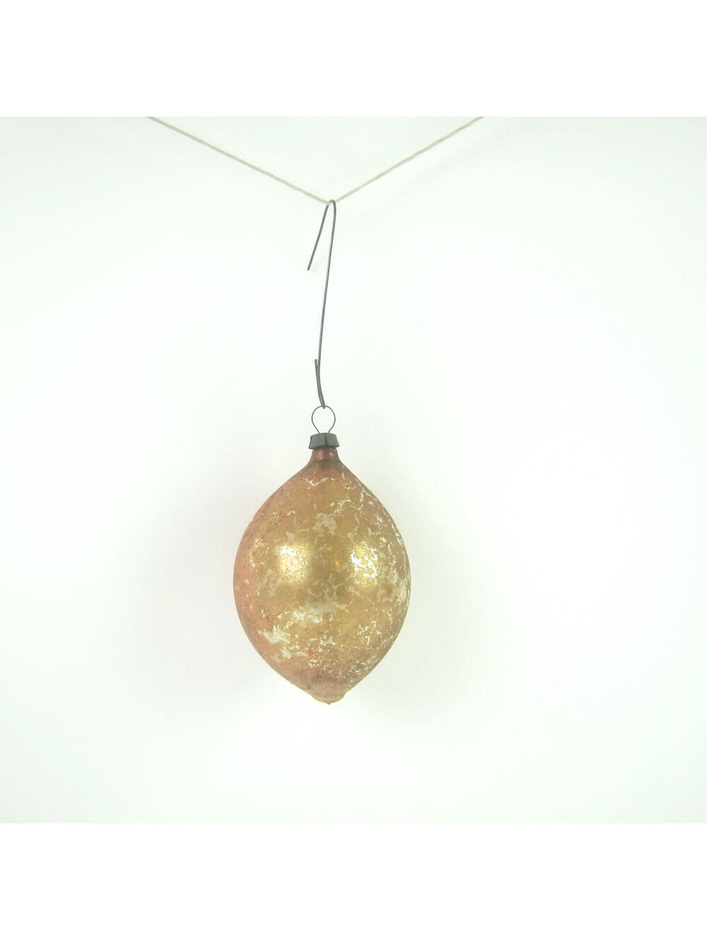 Vintage Mercury Glass Christmas Ornament 3" Teardrop Amber Gold Crackle MCM
